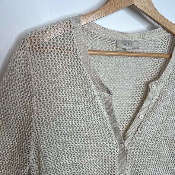 LOFT Cream Metallic Knit Cardigan - Picture 5 of 7